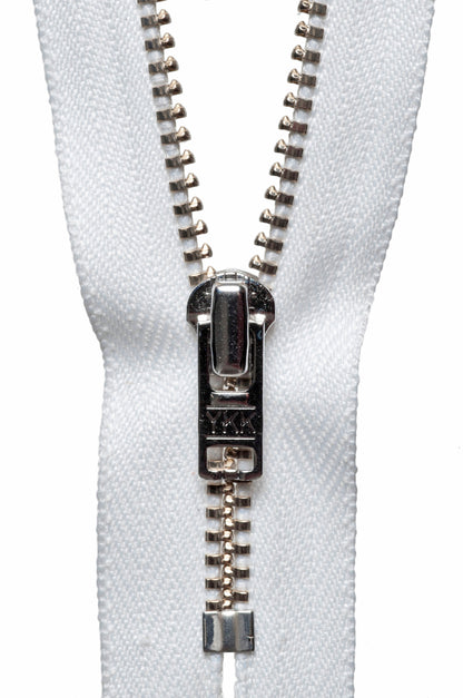 YKK metal trouser zip with white tape, 15cm