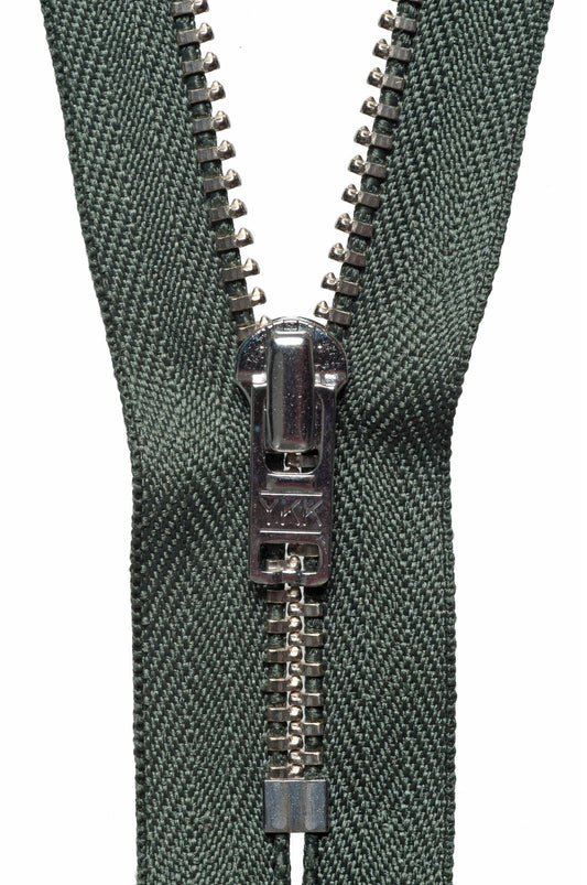 YKK metal trouser zip with spruce green tape, 15cm