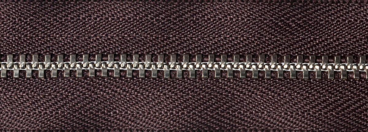 YKK metal trouser zip with brown tape, 15cm