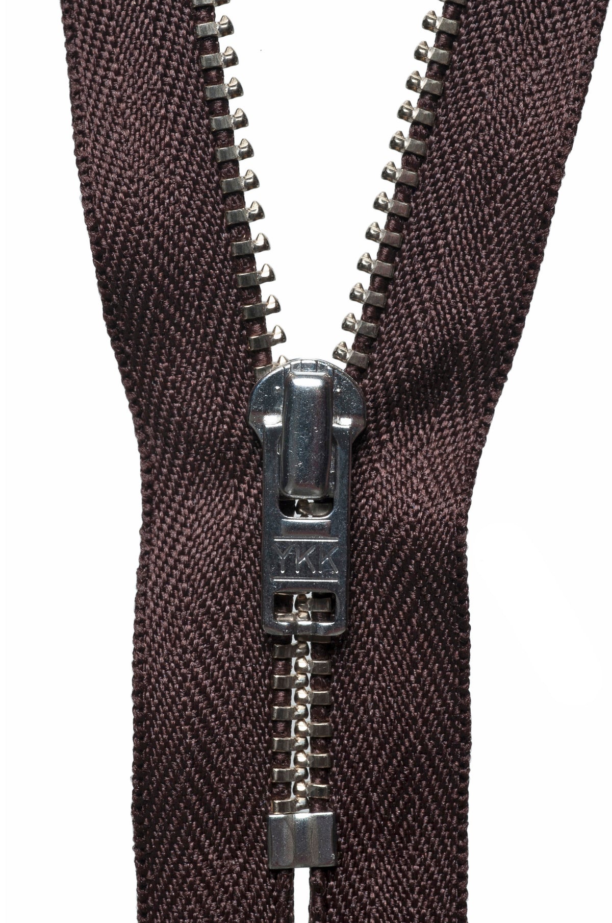 YKK metal trouser zip with brown tape, 15cm