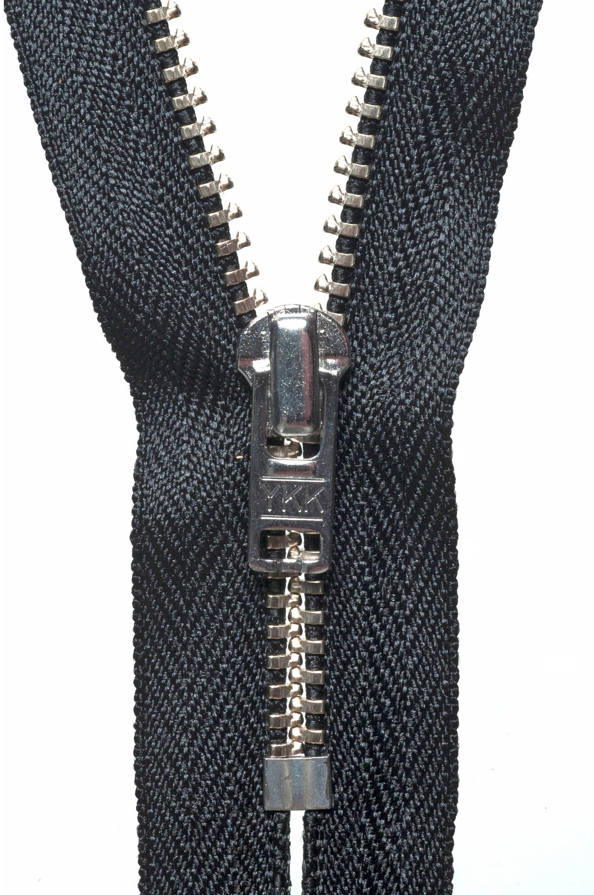 YKK metal trouser zip with black tape, 15cm