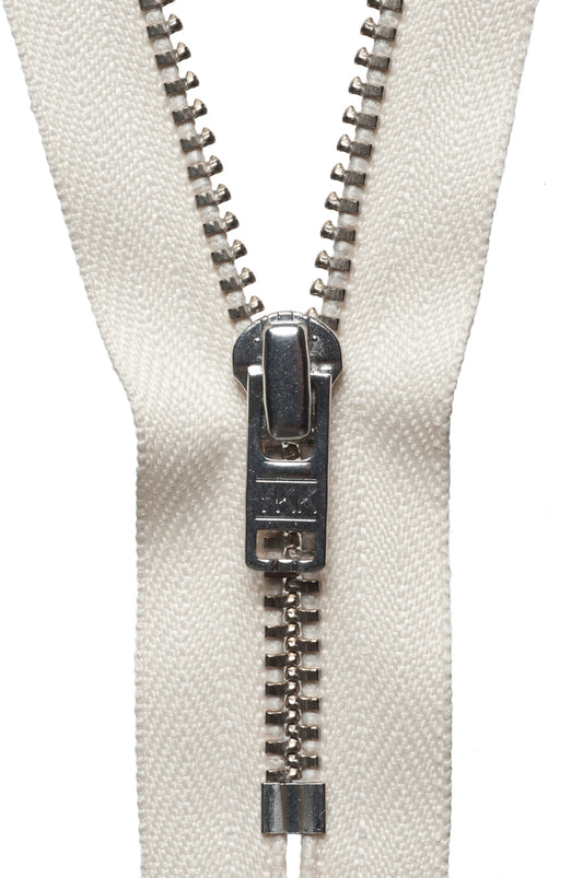 YKK metal trouser zip with light ecru tape, 15cm