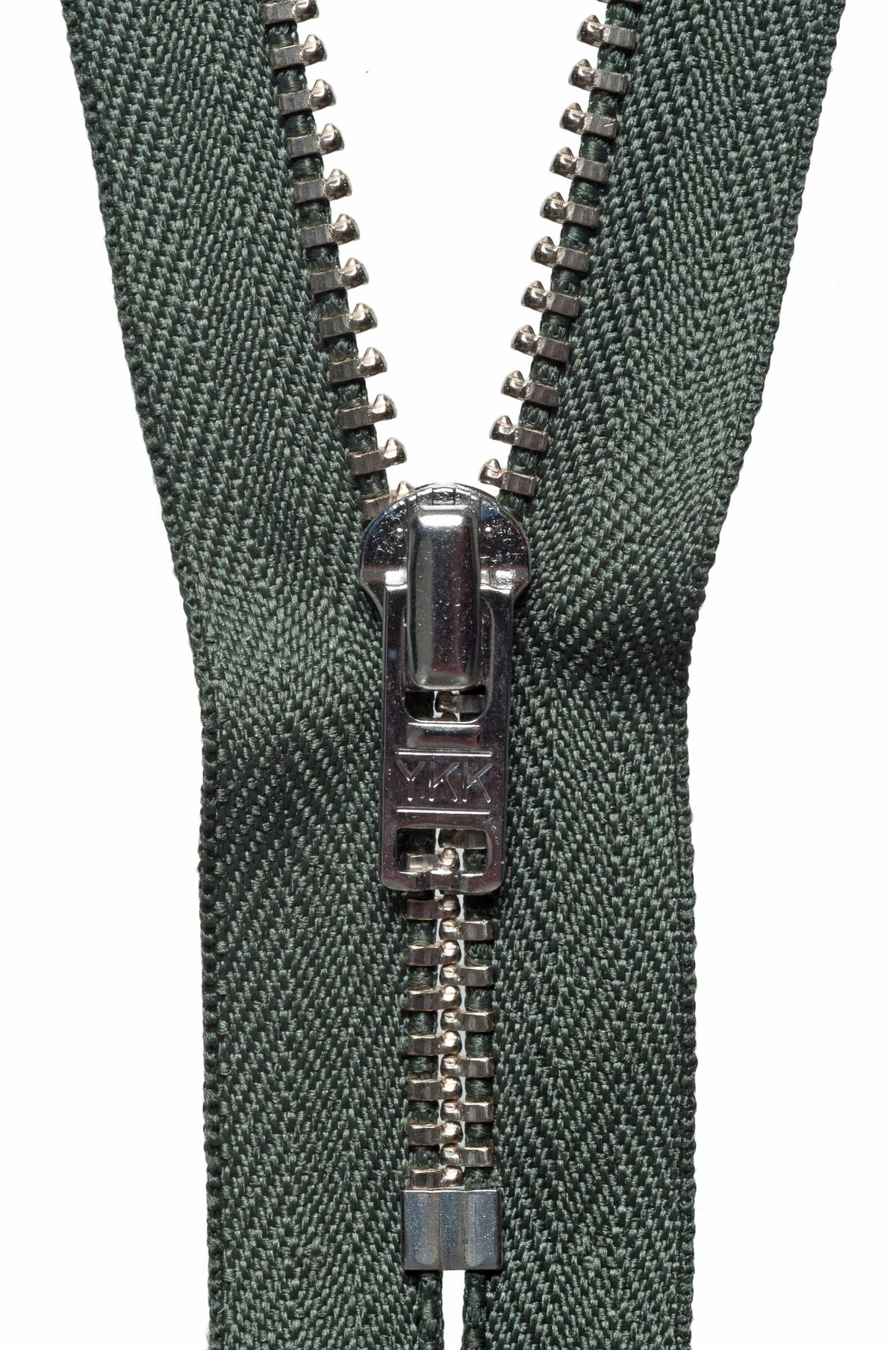 YKK 18cm metal trouser zip in spruce green