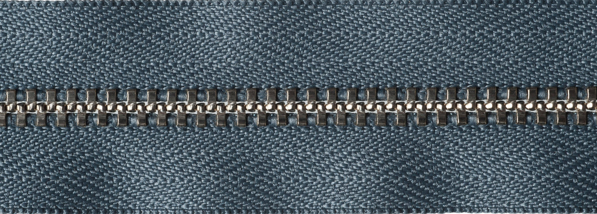 YKK metal trouser zip with dark grey tape, 23cm
