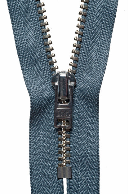 YKK metal trouser zip with dark grey tape, 23cm