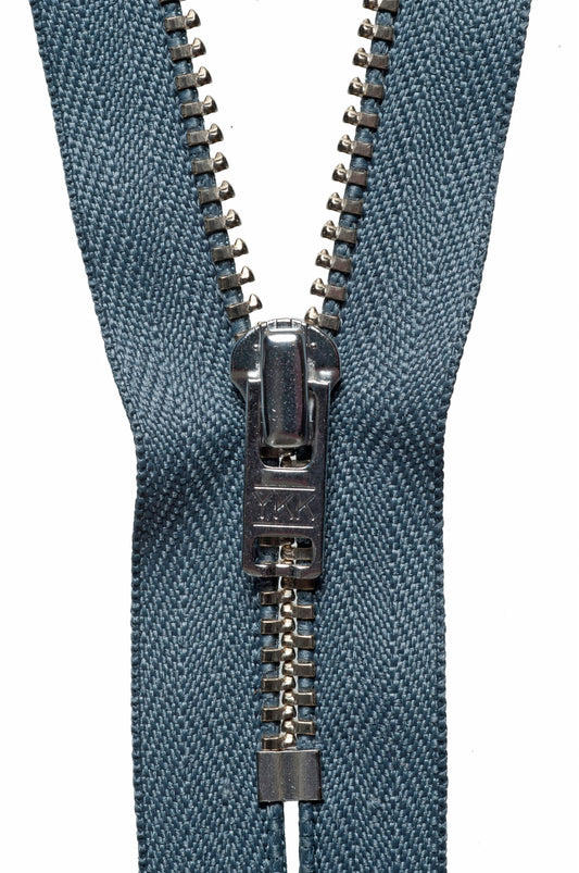 YKK metal trouser zip with dark grey tape, 23cm