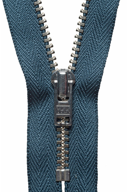 YKK metal trouser zip with charcoal tape, 23cm