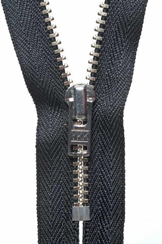 YKK metal trouser zip with black tape, 23cm