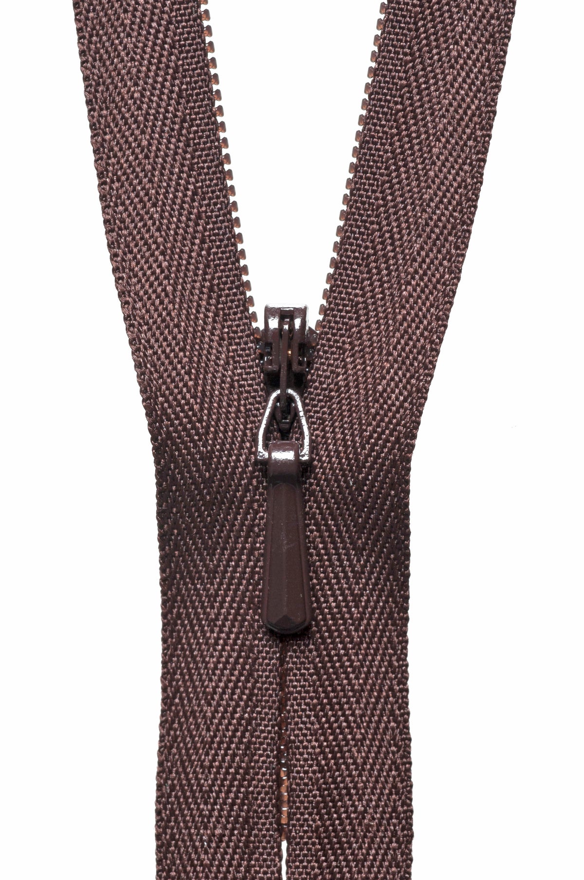 Brown YKK concealed zip, 23cm
