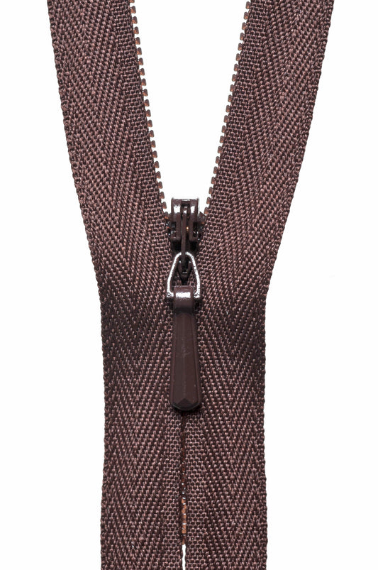 Brown YKK concealed zip, 23cm