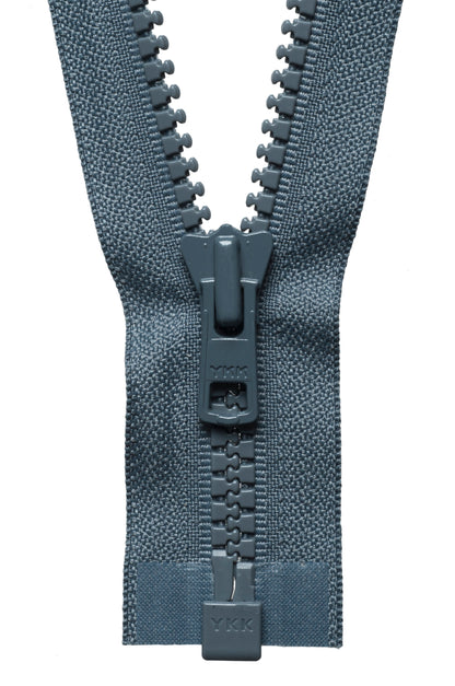 Dark Grey YKK Vislon open end zip with moulded plastic teeth