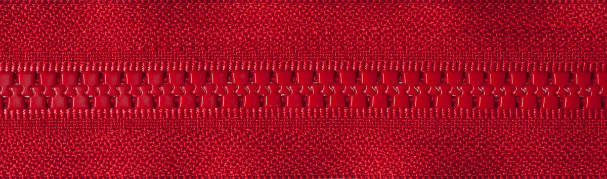 Red YKK Vislon open end zip with plastic teeth