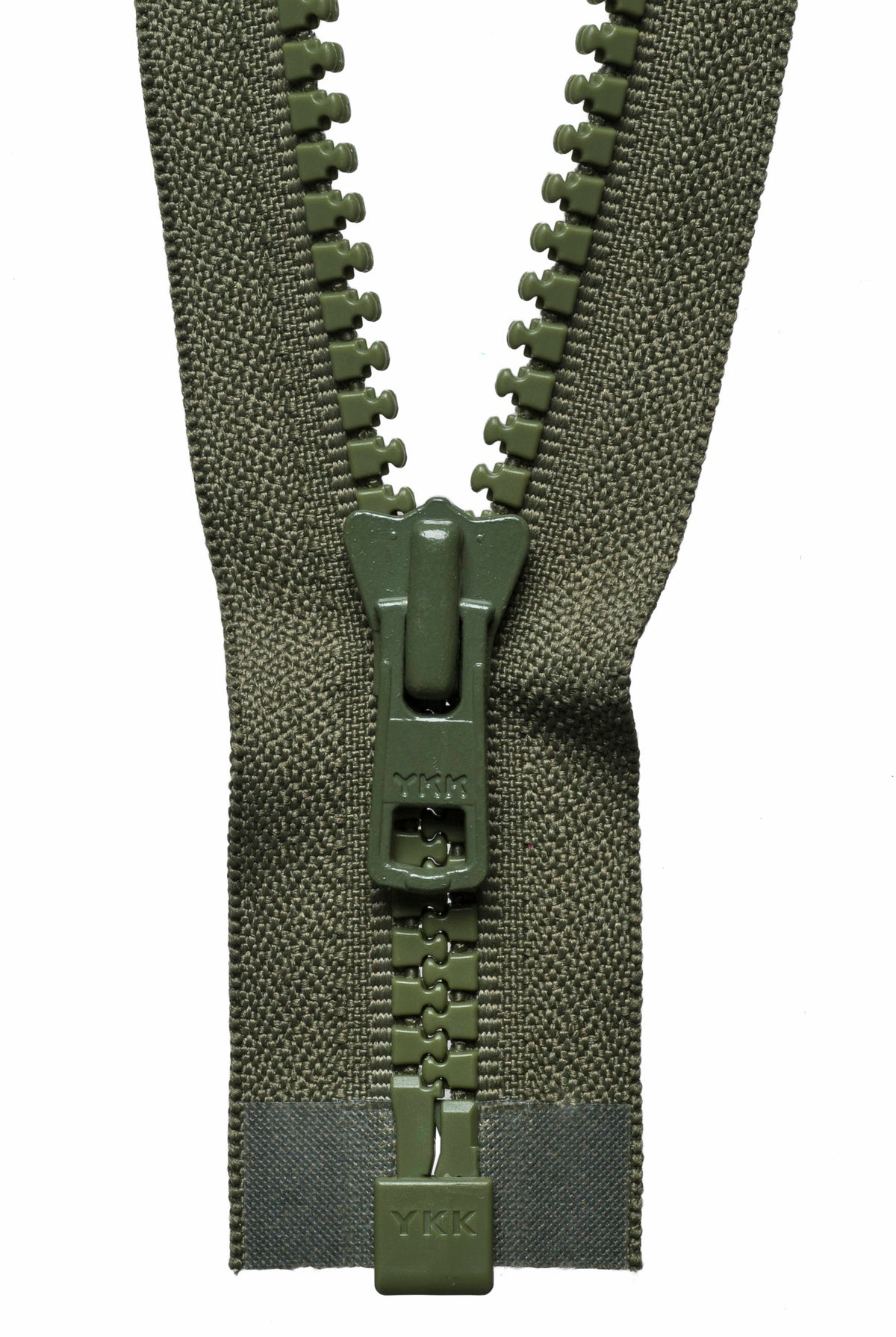 Khaki YKK Vislon open end zip with plastic teeth