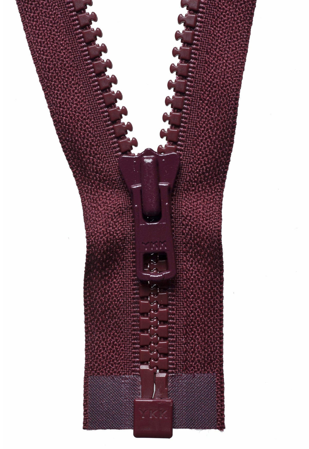 Burgundy YKK Vislon open end zip with plastic teeth