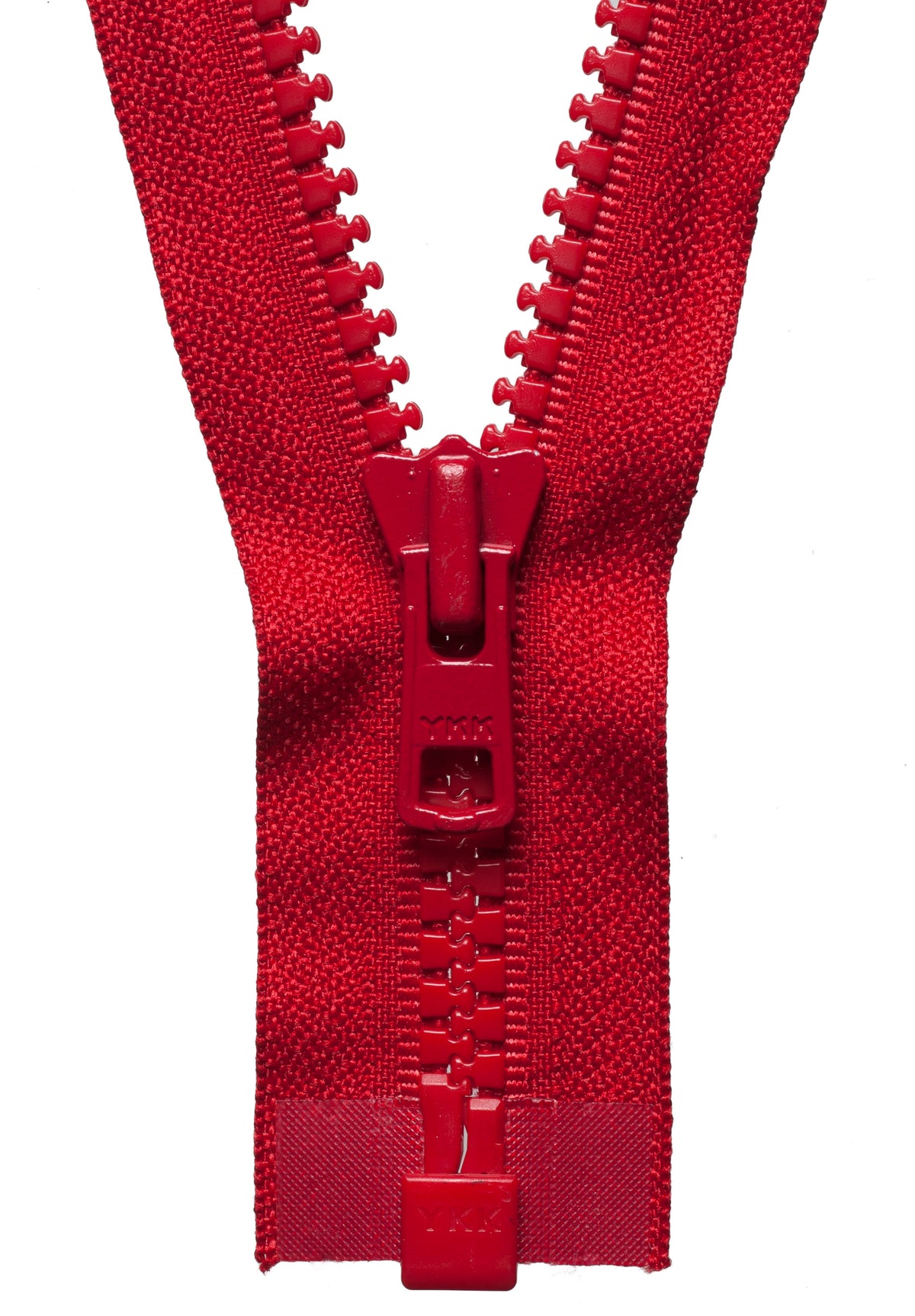 Red YKK Vislon open end zip with plastic teeth