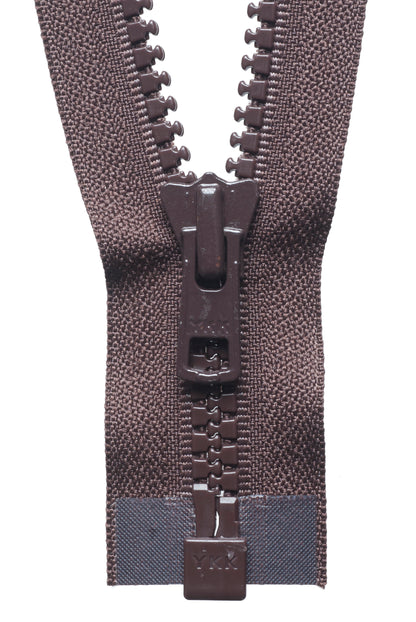 Brown YKK Vislon open end zip with plastic teeth