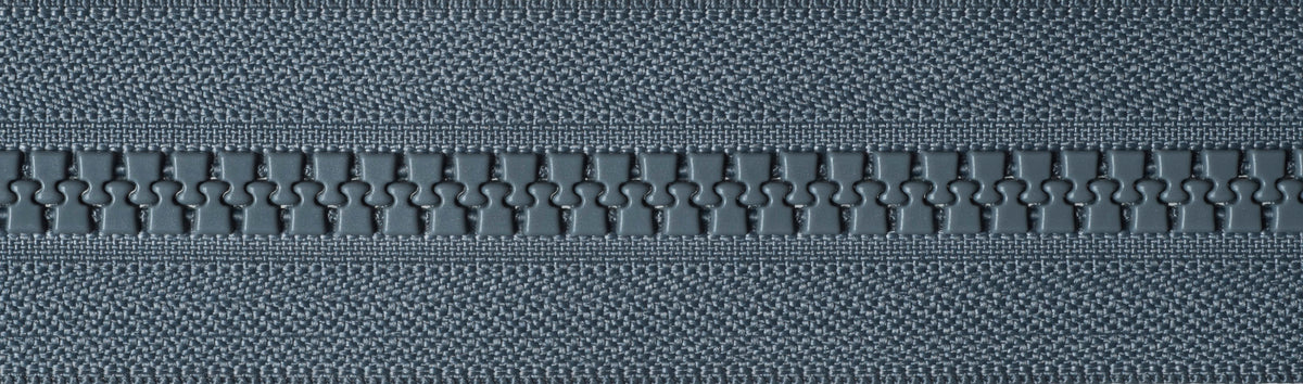 Dark Grey YKK Vislon two-way open end zip with plastic teeth