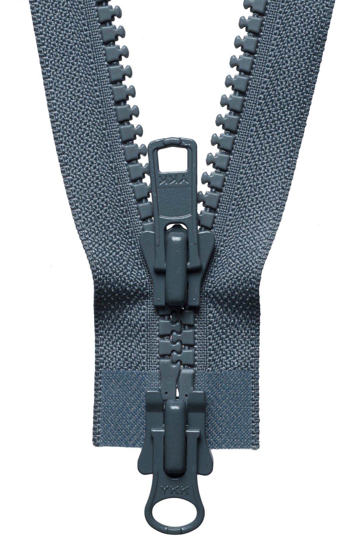 Dark Grey YKK Vislon two-way open end zip with plastic teeth