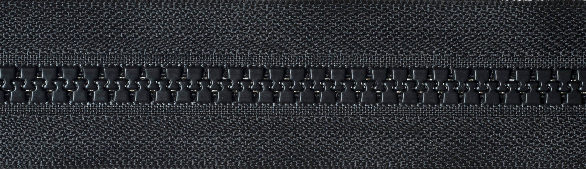Black YKK Vislon two-way open end zip with plastic teeth