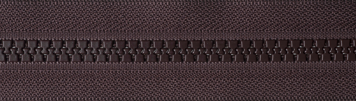 Brown YKK Vislon two-way open end zip with plastic teeth