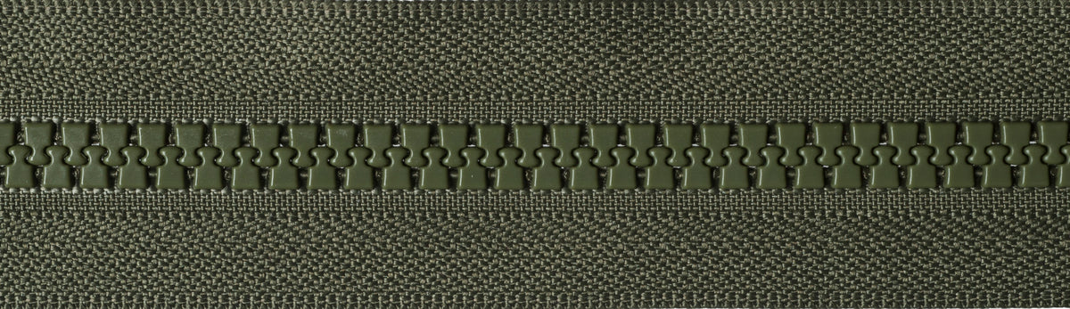 Khaki YKK Vislon two-way open end zip with plastic teeth