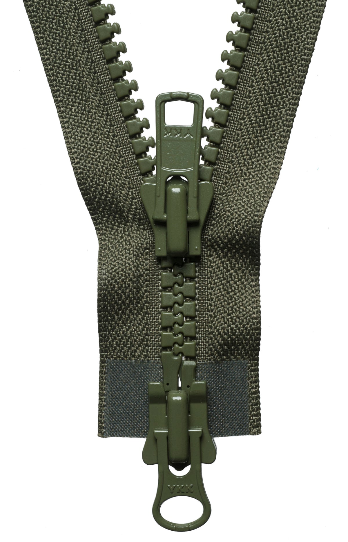 Khaki YKK Vislon two-way open end zip with plastic teeth