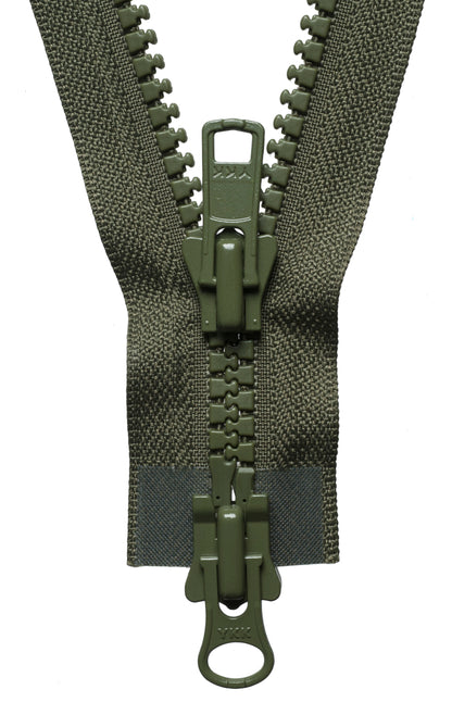 Khaki YKK Vislon two-way open end zip with plastic teeth