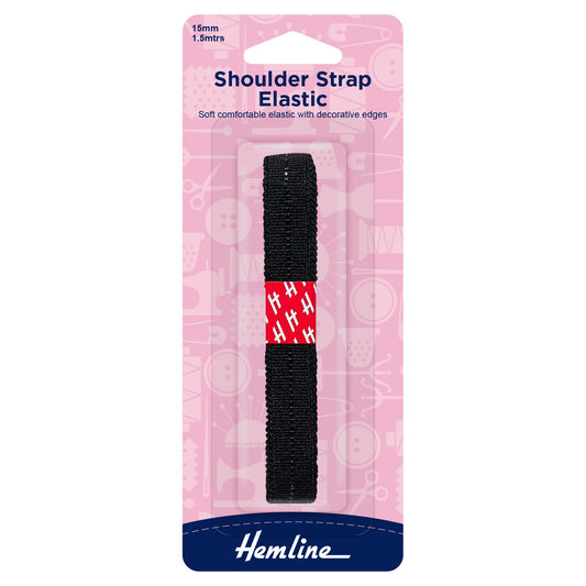 hemline elastic shoulder strap 15mm black 1 5m