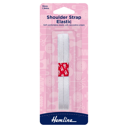 hemline elastic shoulder strap 15mm white 1 5m