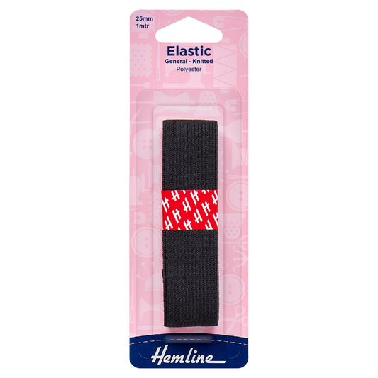 hemline knitted elastic 25mm black 1m