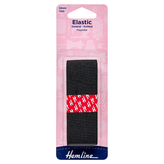hemline knitted elastic 32mm black 1m