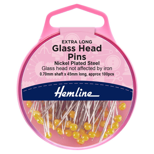 hemline glass head quilting pins 45mm pack of 100