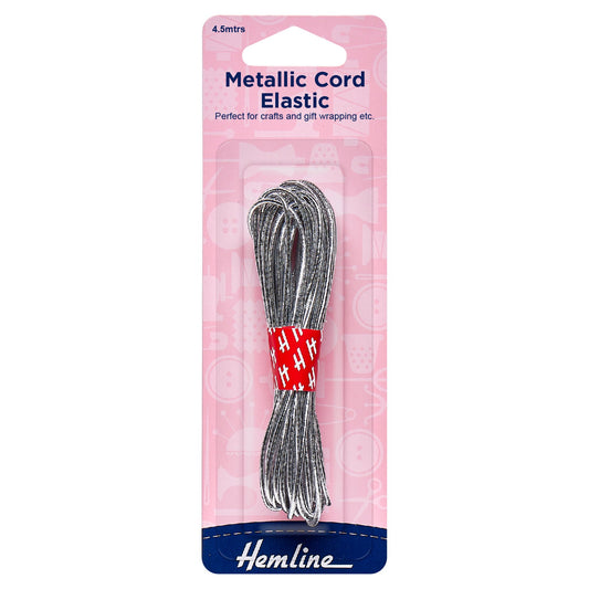 hemline metallic cord elastic 1 3mm silver 4 5m