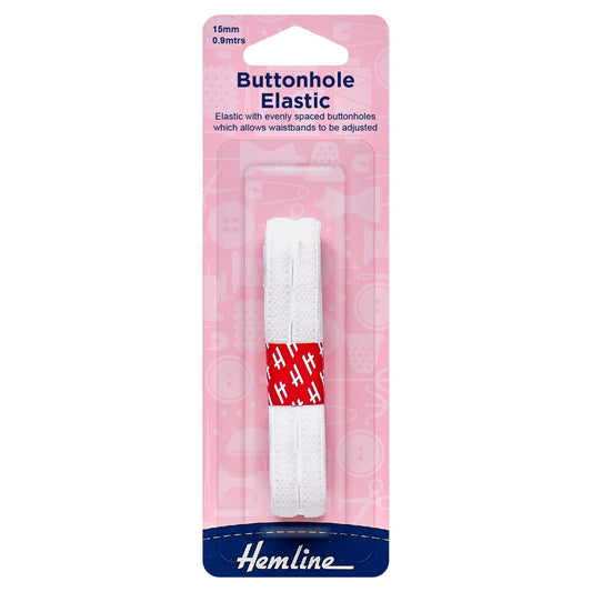 hemline buttonhole elastic 15mm white 0 9m