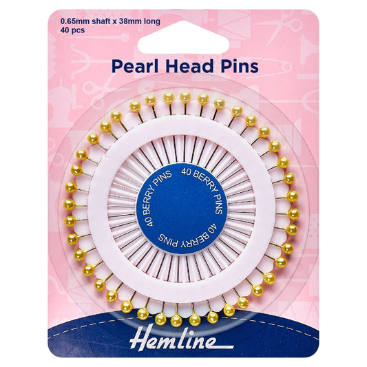 hemline pearl head pins 38mm in pin wheel gold 40 pieces
