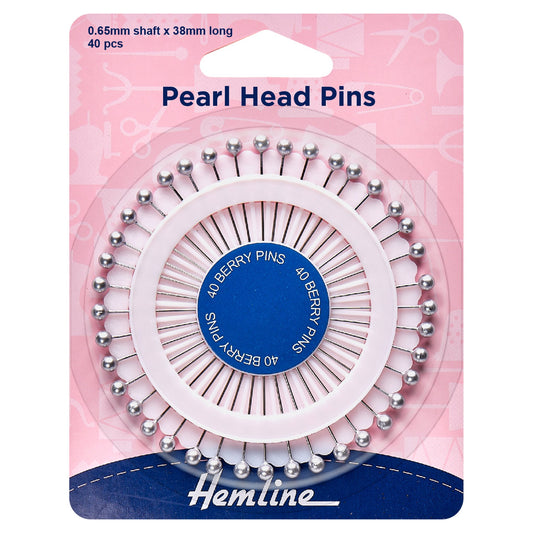 hemline pearl head pins 38mm in pin wheel silver 40 pieces