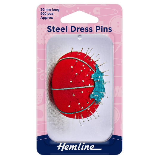 hemline steel dressmaking pins 30mm in tin nickel 500 pieces