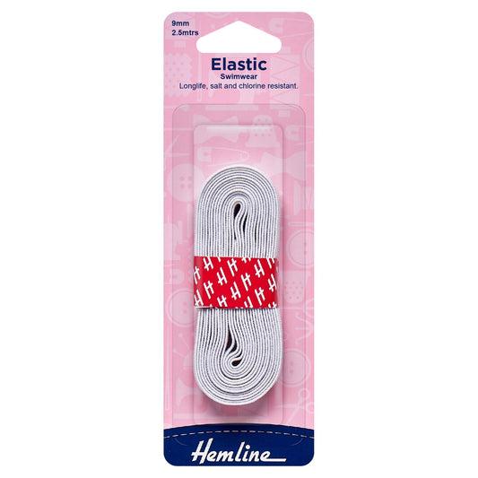 hemline woven swimwear elastic 9mm white 2 5m