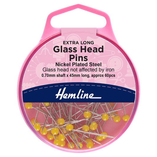 hemline glass head quilting pins 45mm nickel 60 pieces