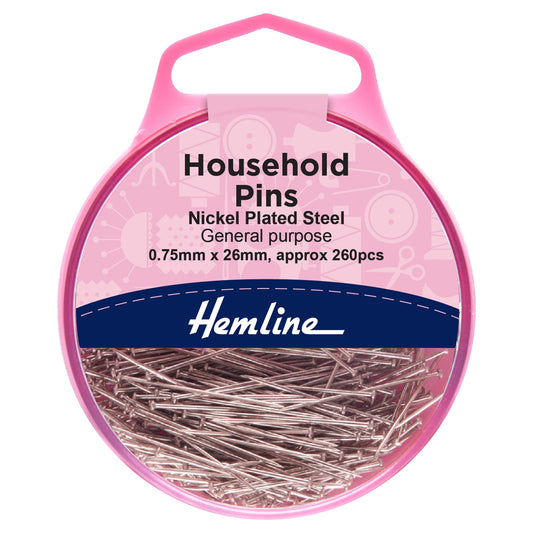 hemline household pins 26mm nickel pack of 260