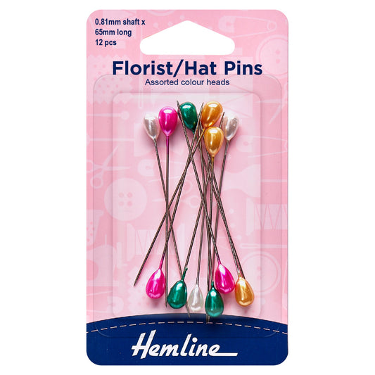 hemline florist and hat pins 65mm multicoloured pack of 12