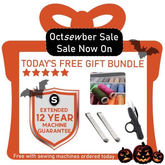Free extended 12 year guarantee + Sewing Gift Set with machines ordered today