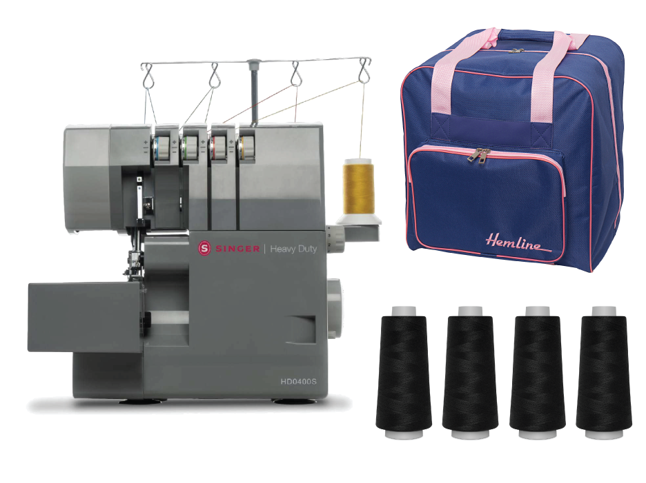 Singer Heavy Duty HD0405S Overlocker with Accessory Bundle - 4 x thread cones and Overlocker Bag - New 2025 model