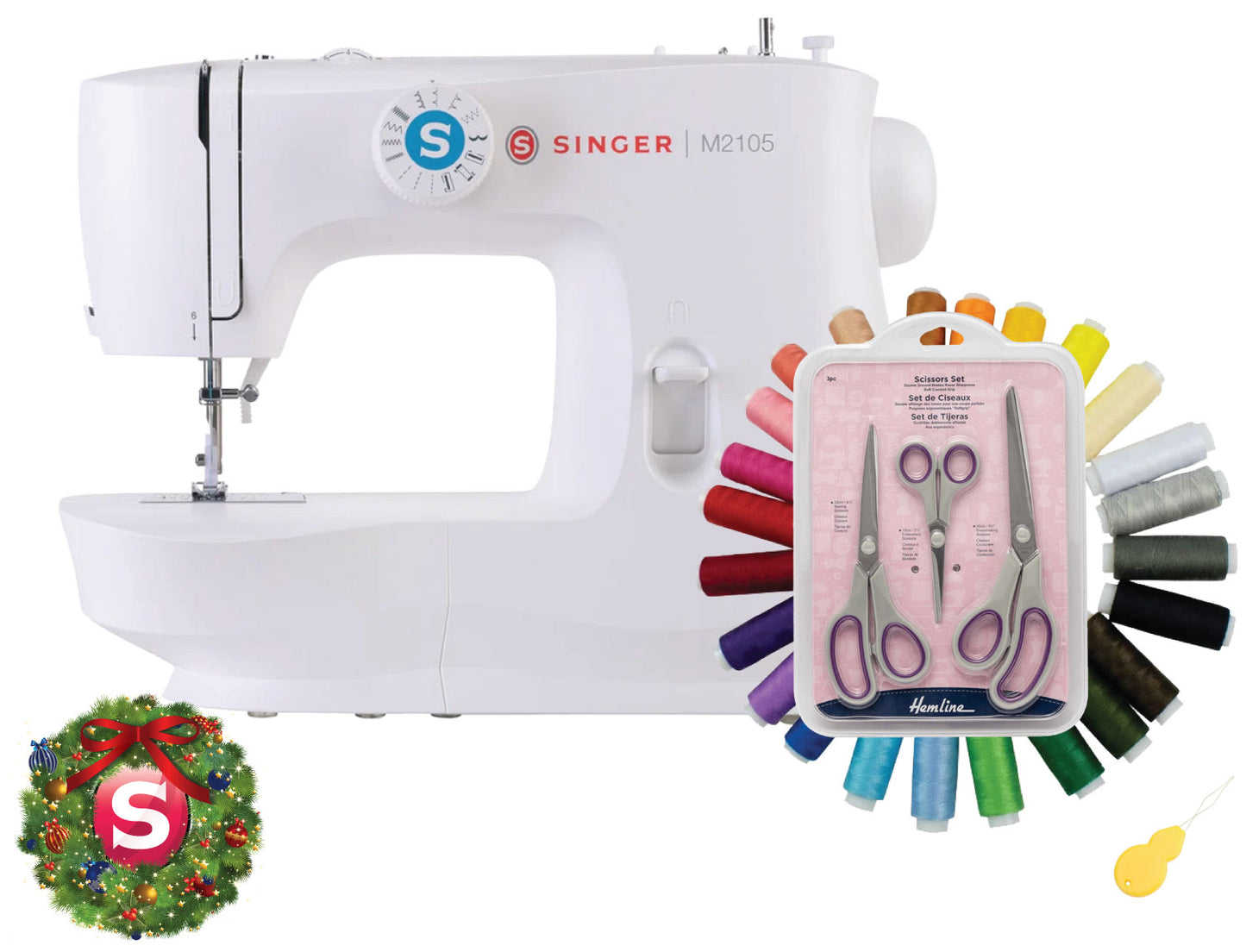 Singer M2105 Sewing Machine with FREE Thread Starter Set, 3 x Sewing Scissors and needle threader tool - Latest 2026 model year