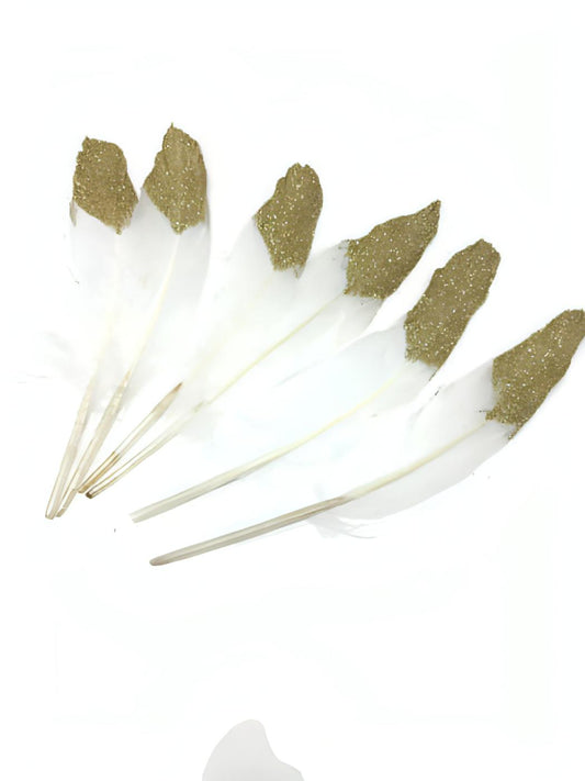 Half Gold Glitter-Dipped Feathers - 20cm (Pack of 6)